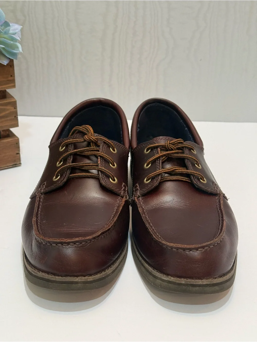Timberland OrthoLite Classic Brown 3-Eye Leather Boat Shoes Men’s Sz 9.5